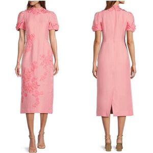 Antonio Melani Willow Floral Applique Mock Neck Short Sleeve Midi Dress